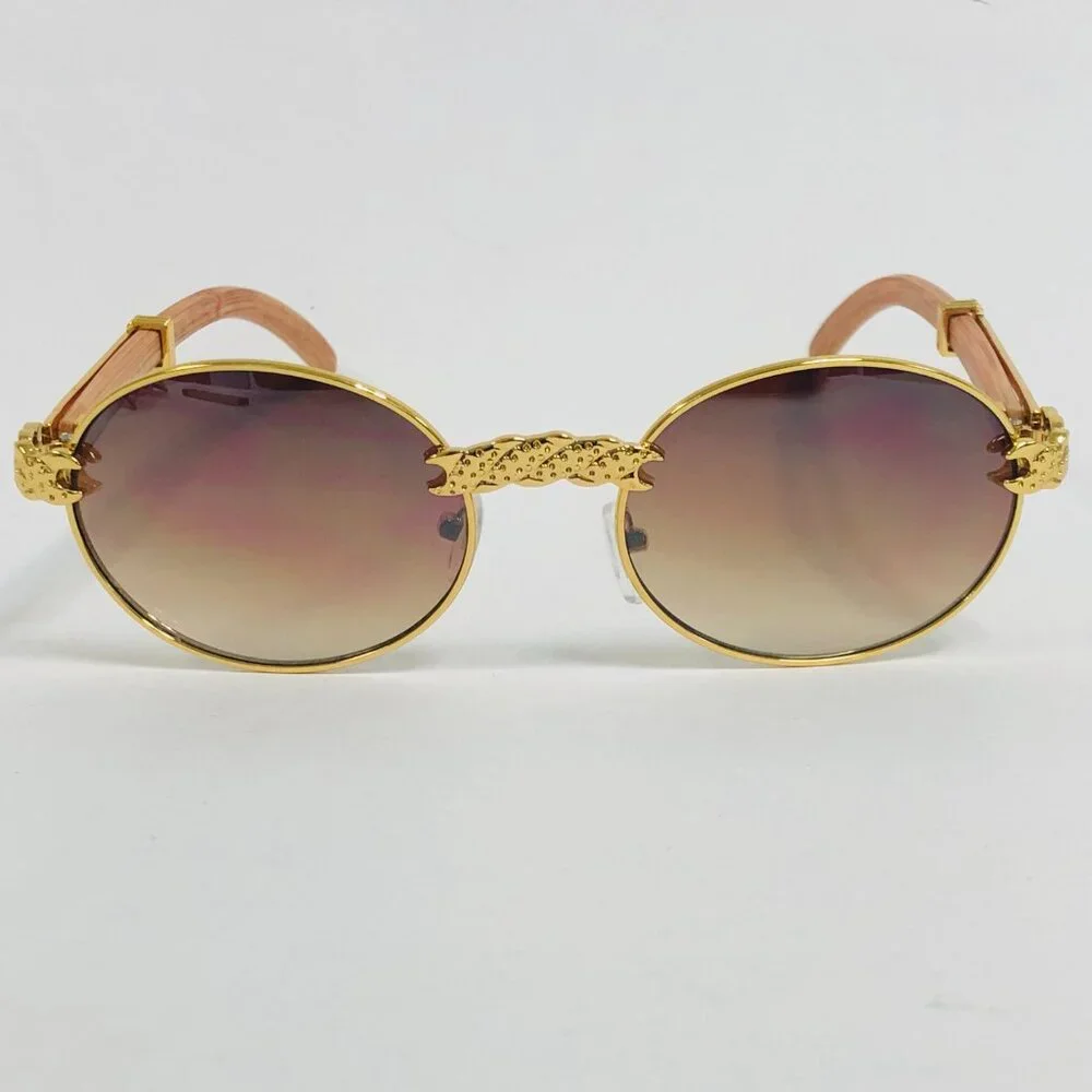 Men Sunglasses Brown Lens Oval Gold Frame Street Wear Light Weight Lentes New‎
